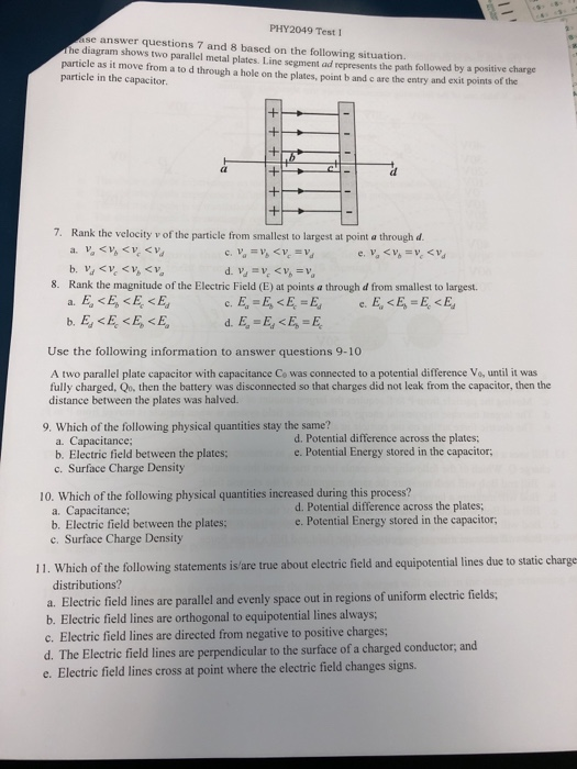 Solved PHY2049 Test 1 Se Answer Questions 7 And 8 Based On | Chegg.com