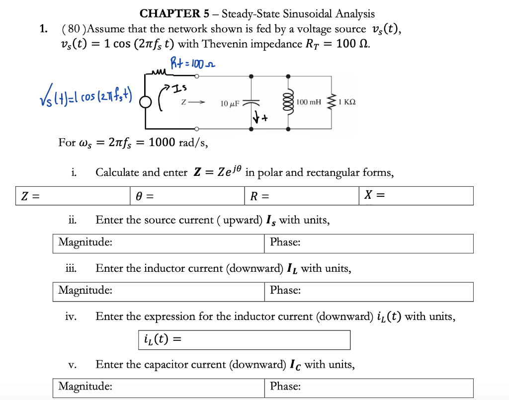 Solved CHAPTER 5 – Steady-State Sinusoidal Analysis 1. (80 | Chegg.com