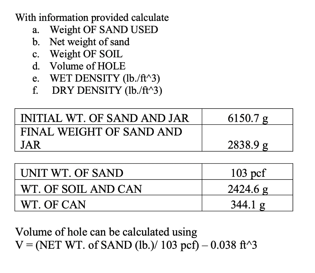 with-information-provided-calculate-a-weight-of-sand-chegg