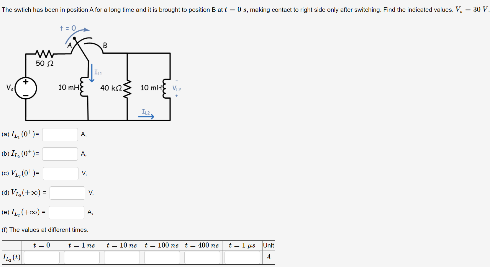 Solved The swtich has been in position A for a long time and | Chegg.com