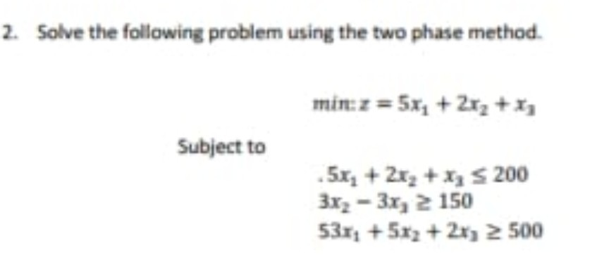 Solved 2. Solve the following problem using the two phase | Chegg.com