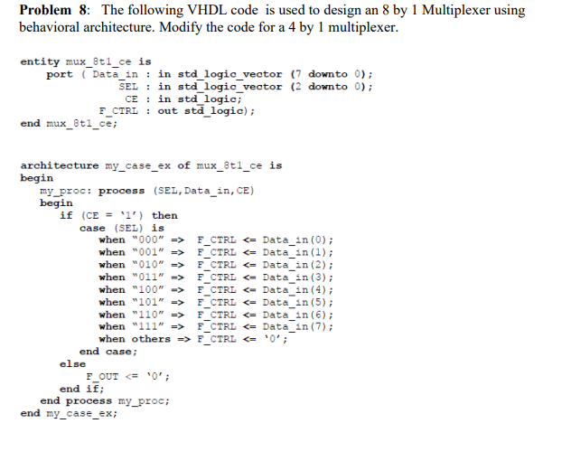 Solved Problem 8: The Following VHDL Code Is Used To Design | Chegg.com