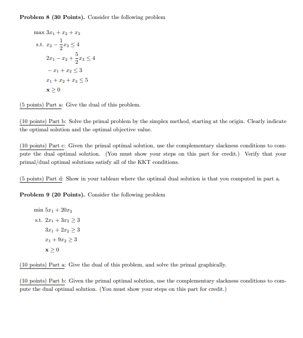 Problem 8 (30 Points). Consider the following problem | Chegg.com