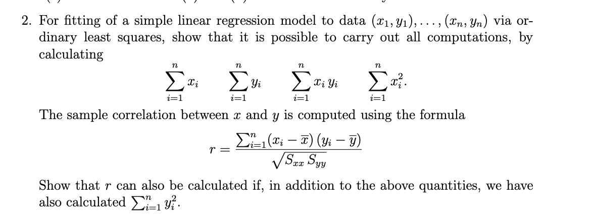 For fitting of a simple linear regression model to | Chegg.com