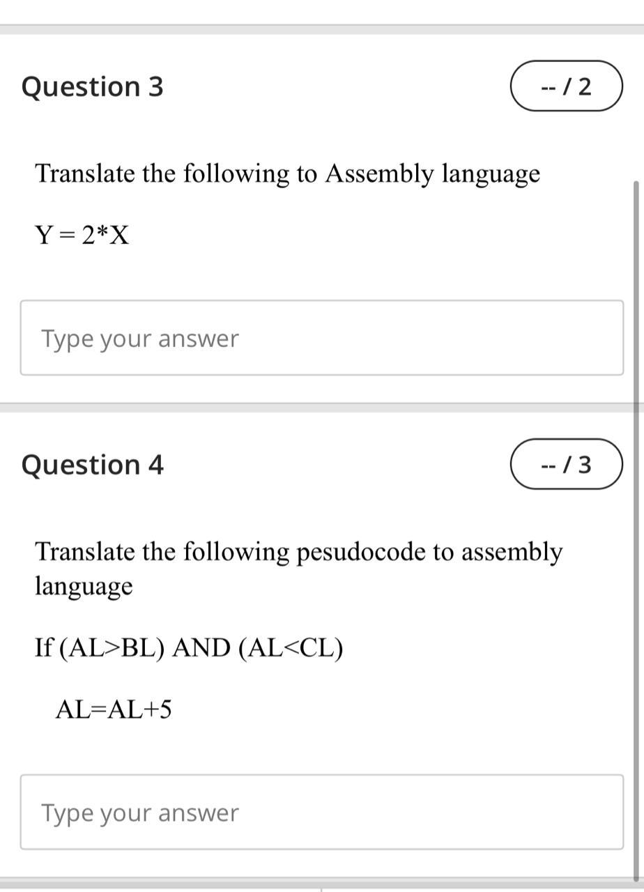 Solved Question 3 -- 12 Translate the following to Assembly | Chegg.com