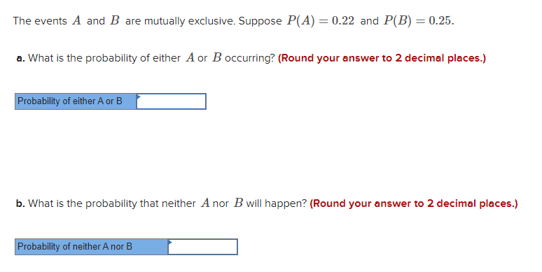 Solved The Events A And B Are Mutually Exclusive. Suppose | Chegg.com