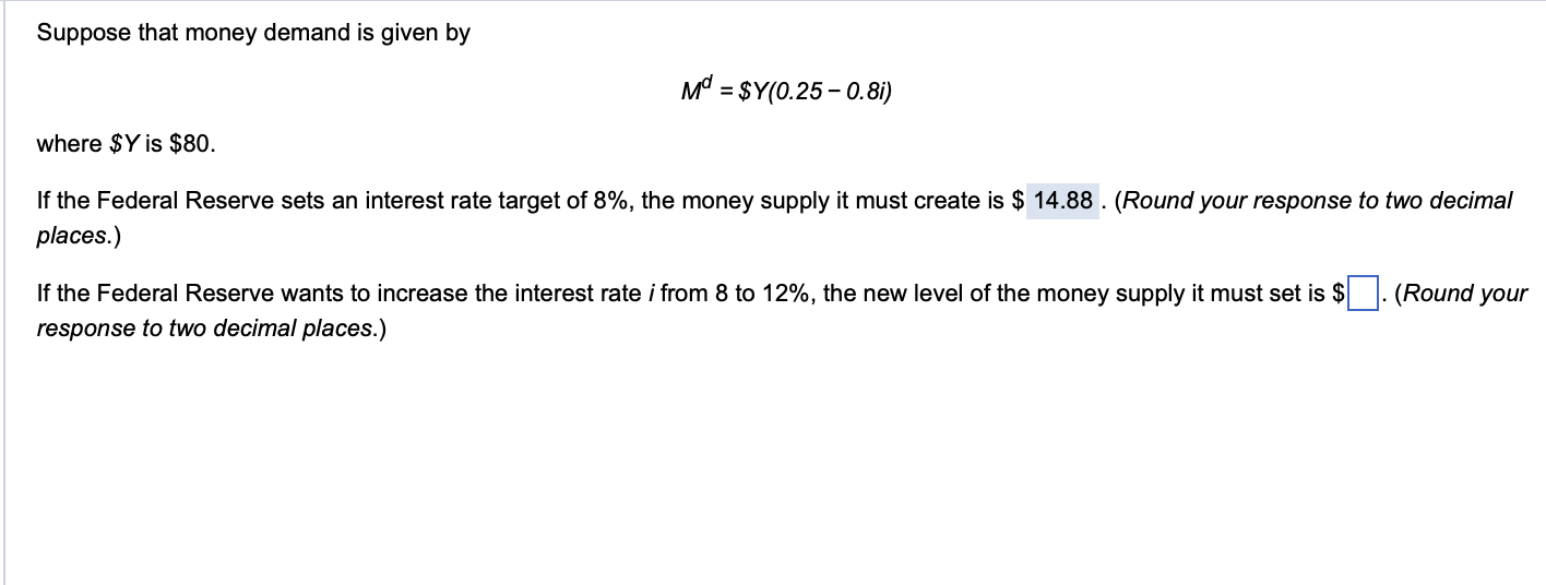 Solved Suppose That Money Demand Is Given