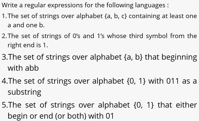 Solved Write A Regular Expressions For The Following | Chegg.com