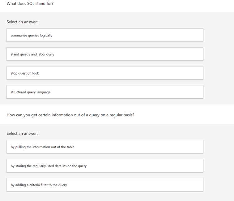 Solved what does sql stand for select an answer stand chegg