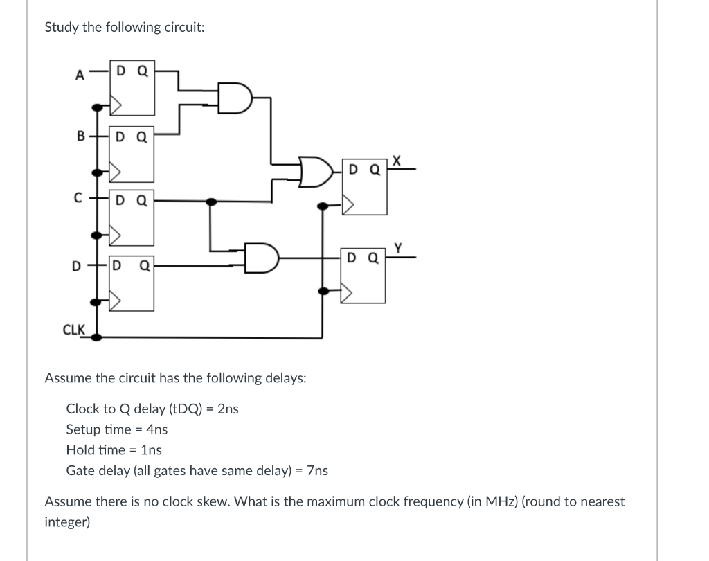 Solved Study the following circuit: A DQ B DQ DQ D C D CLK | Chegg.com