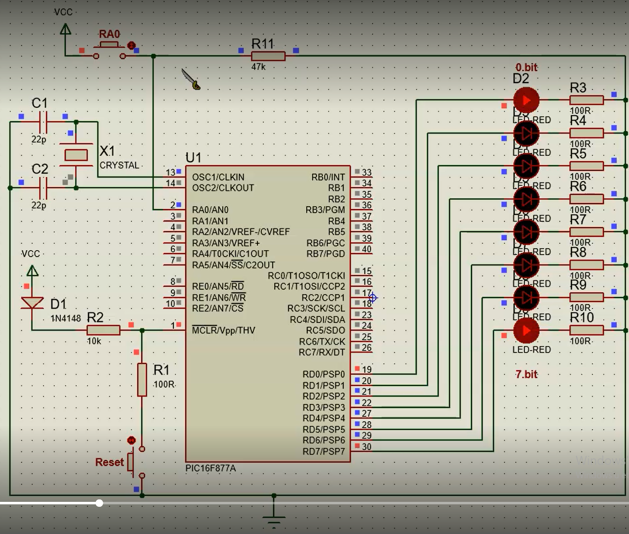 Solved Eight LEDs are connected to PORTD and a button is | Chegg.com