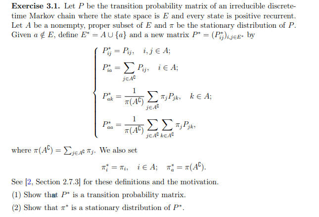 Exercise 3.1. Let P be the transition probability | Chegg.com