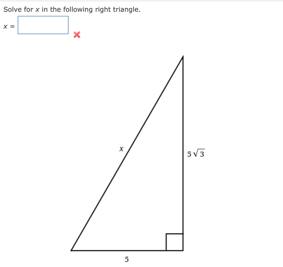 solved-solve-for-x-in-the-following-right-triangle-x-chegg