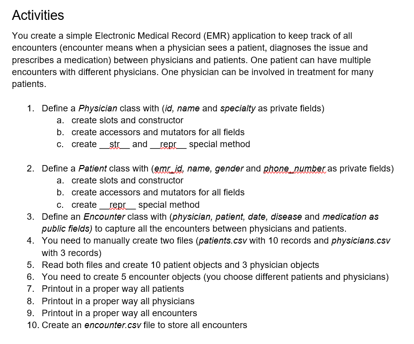 tracking the filing of a emr