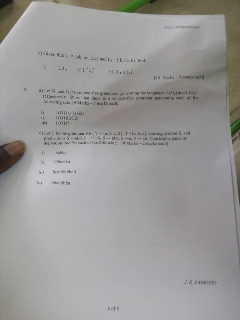 Solved C) Given That L1={ab,bc,abc} And L2={b,bb,b}, Find: | Chegg.com