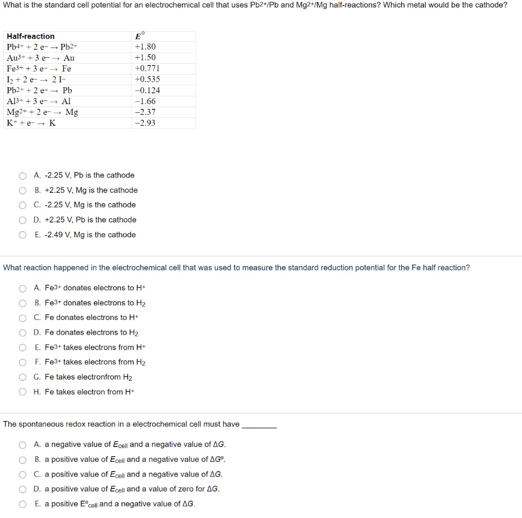 Solved What Is The Standard Cell Potential For An Electro Chegg Com