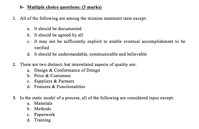 Solved B- Multiple Choice Questions: (3 Marks) 1. All Of The | Chegg.com