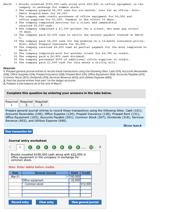 Solved March 1 Brooks invested 190,000 cash along with