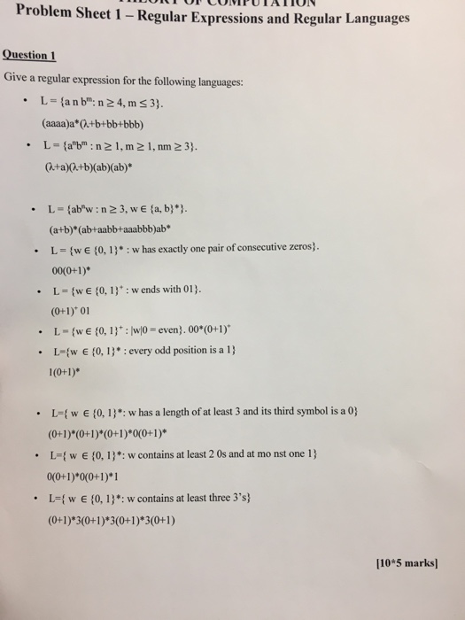 Solved Give A Regular Expression For The Following | Chegg.com