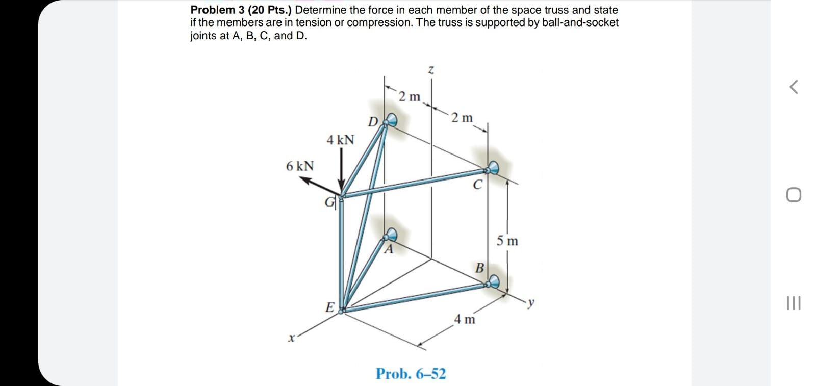 Solved Problem 3 (20 Pts.) Determine the force in each | Chegg.com