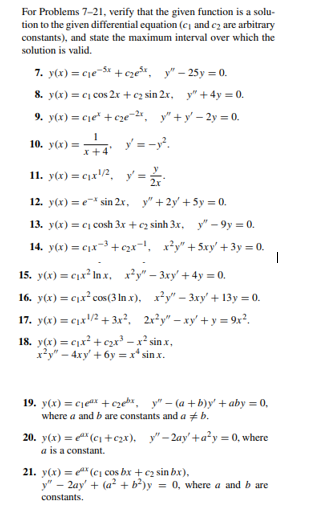 Solved For Problems 7-21, verify that the given function is | Chegg.com