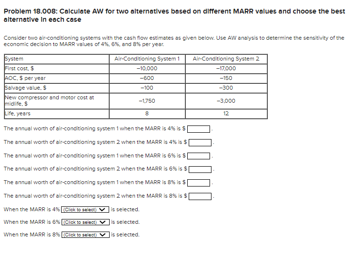 Solved Problem 18.008: Calculate AW For Two Alternatives | Chegg.com