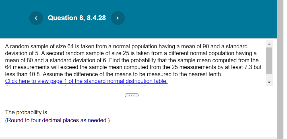 Solved A random sample of size 64 is taken from a normal | Chegg.com