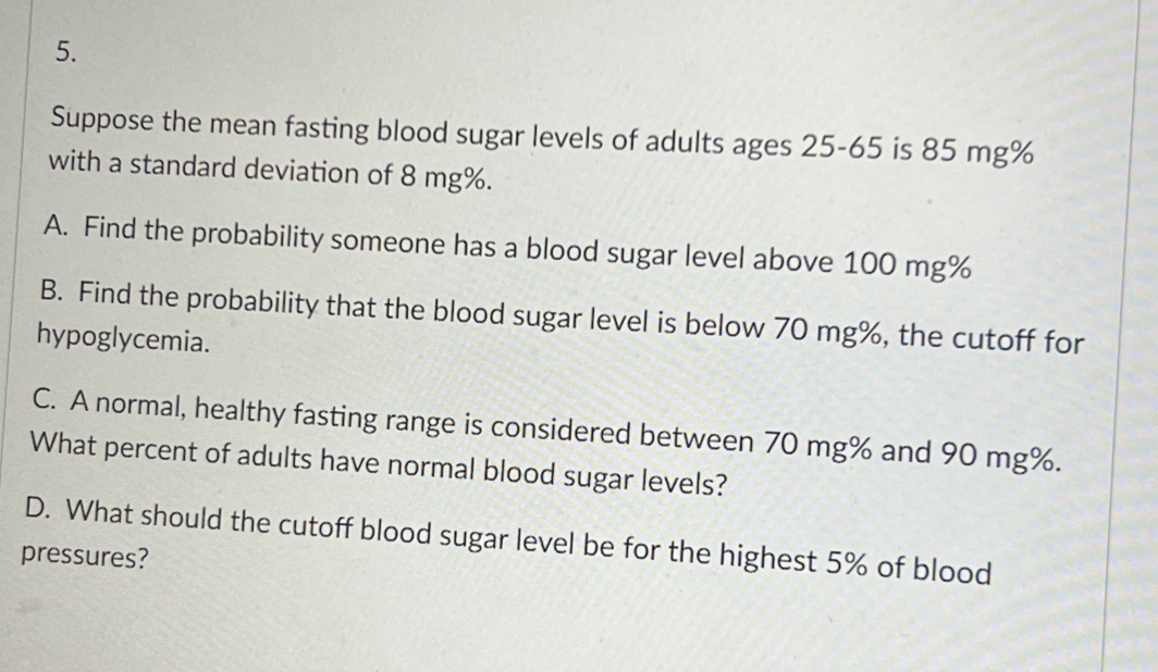 Solved Suppose the mean fasting blood sugar levels of