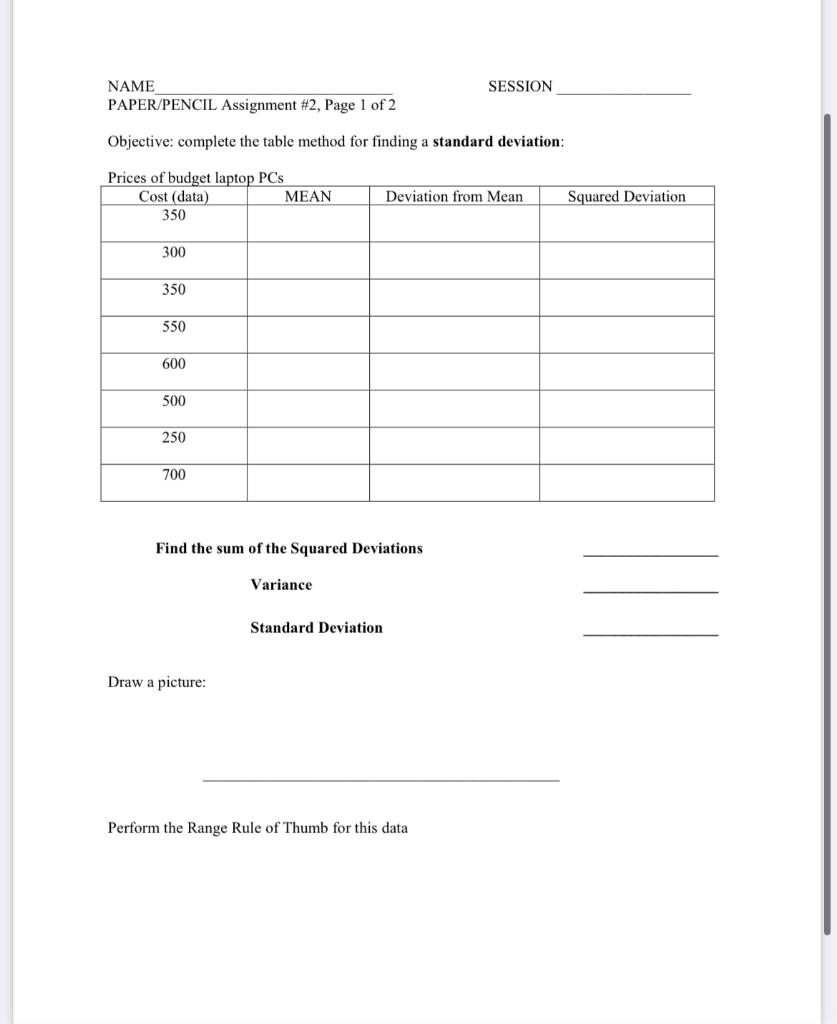 Solved NAME SESSION PAPER/PENCIL Assignment \#2, Page 1 of 2 | Chegg.com