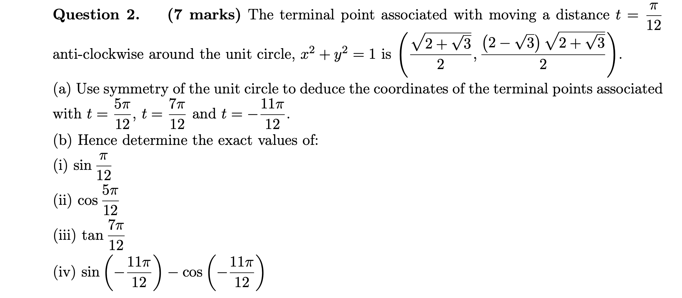 Solved TT 12 Question 2. (7 marks) The terminal point | Chegg.com