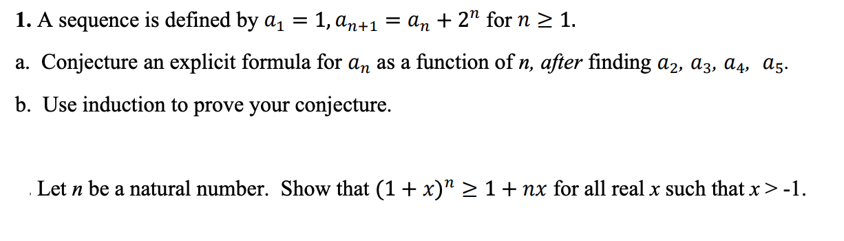 Solved 1. A sequence is defined by a1=1,an+1=an+2n for n≥1. | Chegg.com