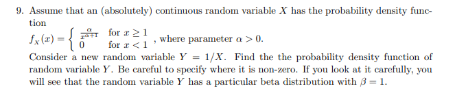 Solved 9. Assume that an absolutely) continuous random | Chegg.com