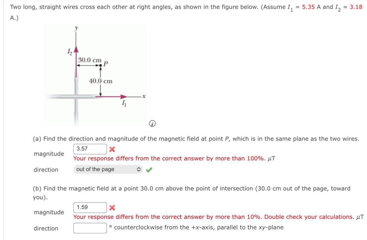 Solved Two long, straight wires cross each other at right | Chegg.com