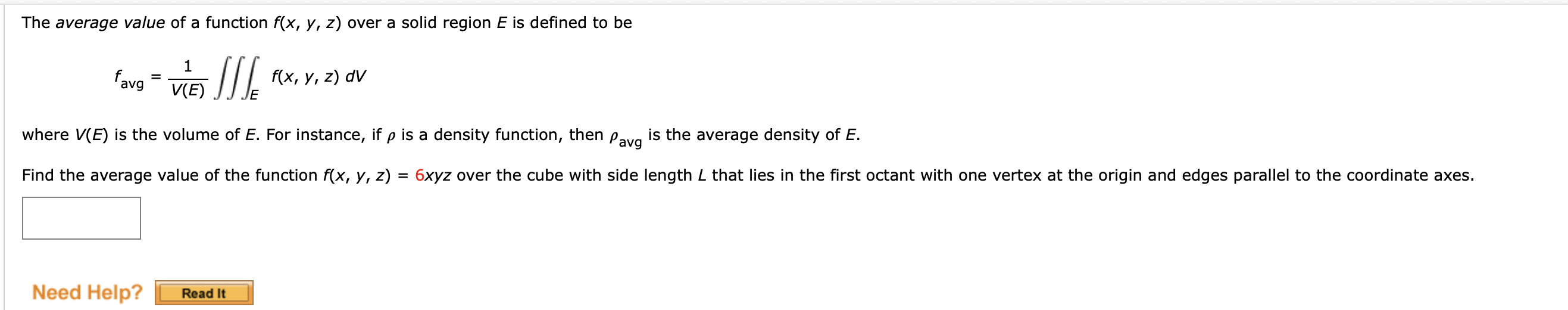 Solved The Average Value Of A Function Fxyz Over A Solid 0841