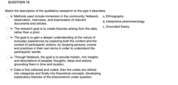 Solved QUESTION 16 Match the description of the qualitative | Chegg.com