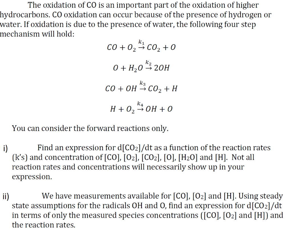 Solved The oxidation of CO is an important part of the | Chegg.com