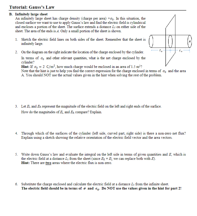 Solved B. Infinitely large sheet An infinitely large sheet | Chegg.com
