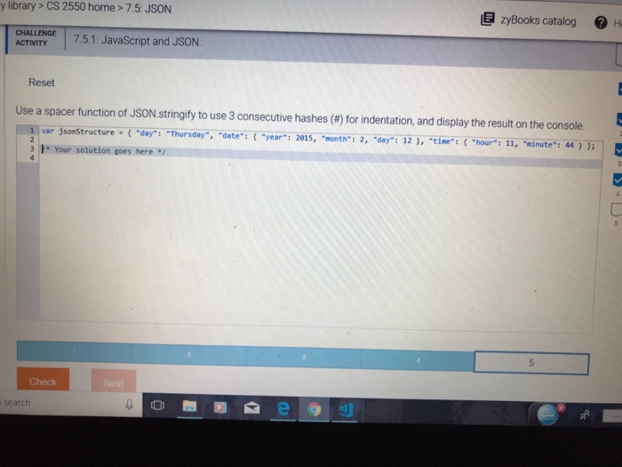 Solved y library > CS 2550 home> 7.5: JSON E zyBooks | Chegg.com