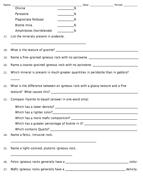 Solved Name: Date: Period: Igneous Rocks Worksheet Use your | Chegg.com