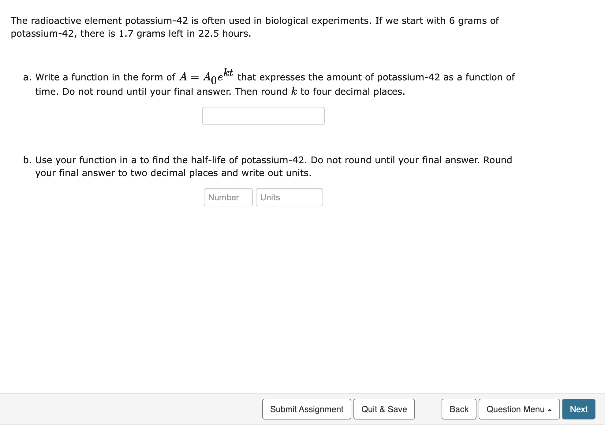 Solved The Radioactive Element Potassium 42 Is Often Used In