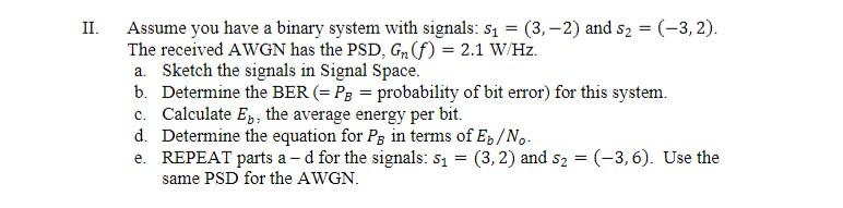 Solved I. Assume you have a binary system with signals: | Chegg.com