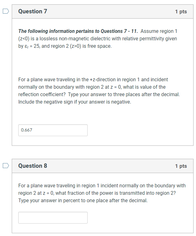 Solved For a plane wave traveling in region 1 incident | Chegg.com