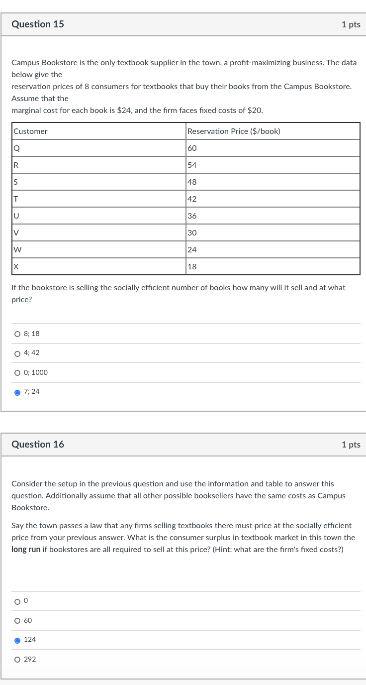 Solved Question 15 1 pts Campus Bookstore is the only | Chegg.com