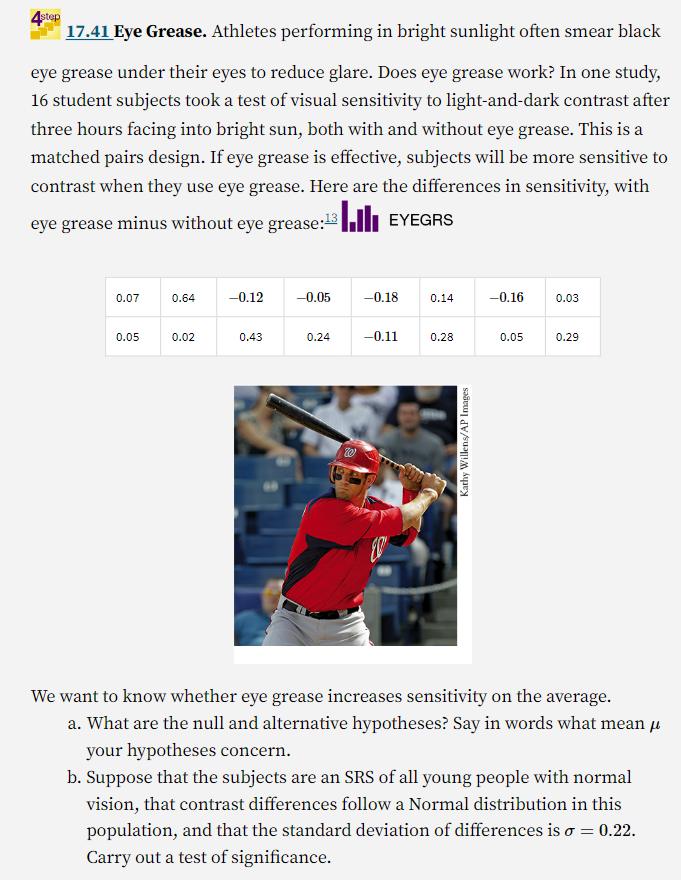Solved 17.41 Eye Grease. Athletes performing in bright