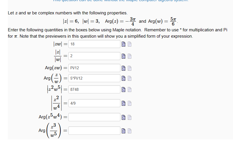 Solved Let z and w be complex numbers with the following | Chegg.com
