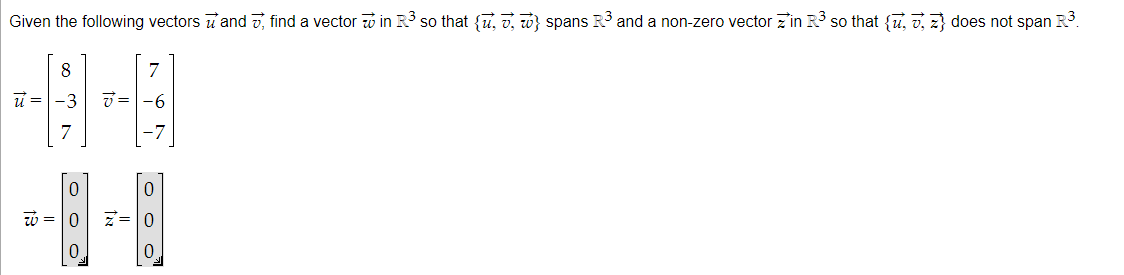 Solved Given The Following Vectors U And V, Find A Vector W | Chegg.com