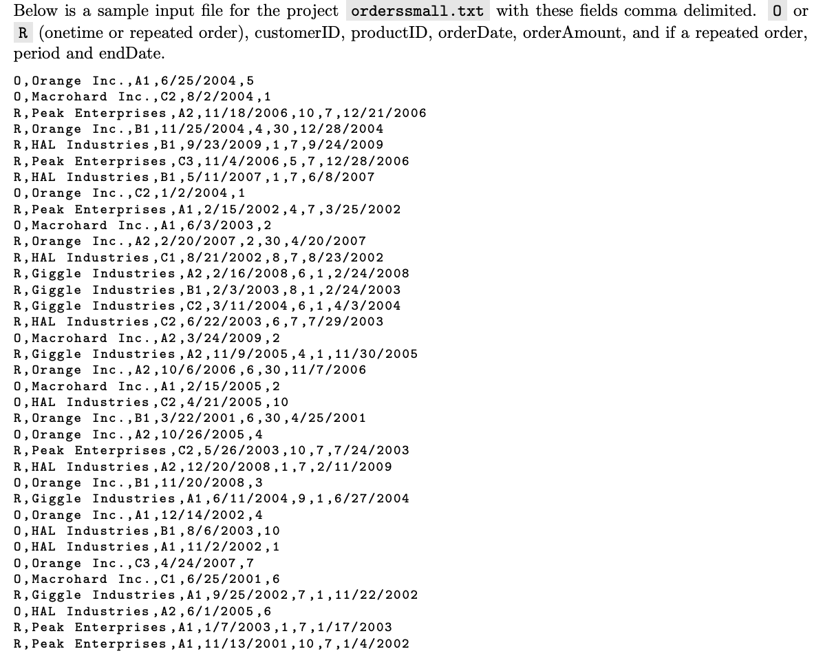 Below is a sample input file for the project | Chegg.com