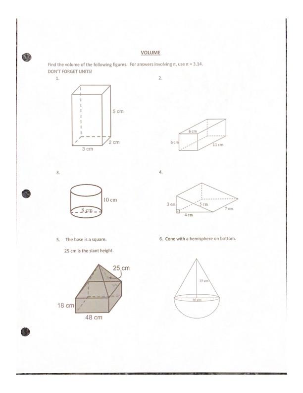 Solved VOLUME Find The Volume Of The Following Figures. For | Chegg.com