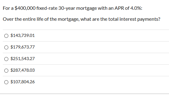 Solved For a $400,000 fixed-rate 30-year mortgage with an | Chegg.com