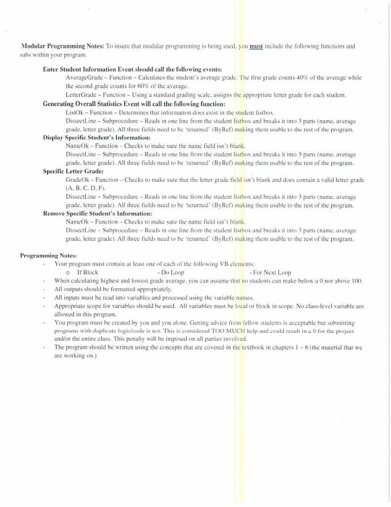 I need help with my Visual basic programming project. | Chegg.com